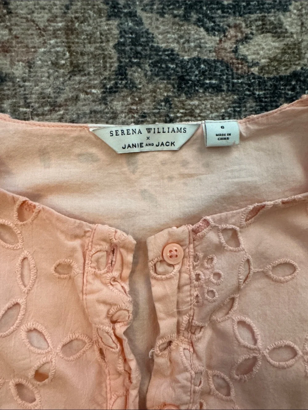 Janie and Jack Peach Eyelet Button-Front Puff Sleeve Dress